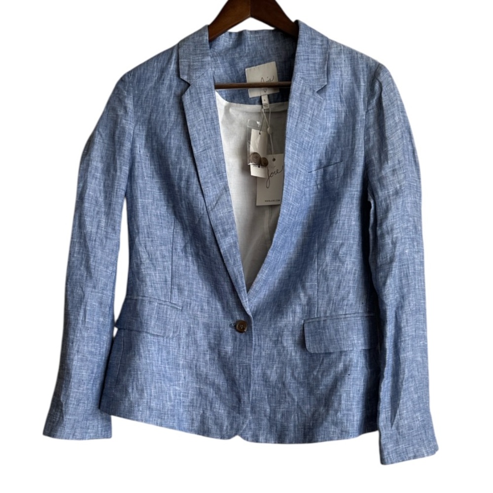 NWT Joie Linen Blazer Blue Chambray One Button Jacket Sz 6